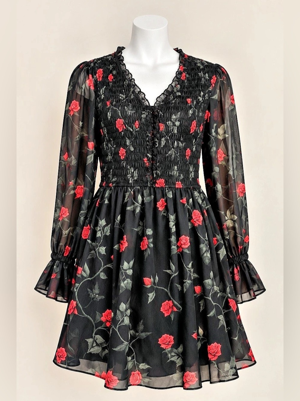Free People Good Vibrations Mini Dress Floral Mini Dress in Black & Red Size